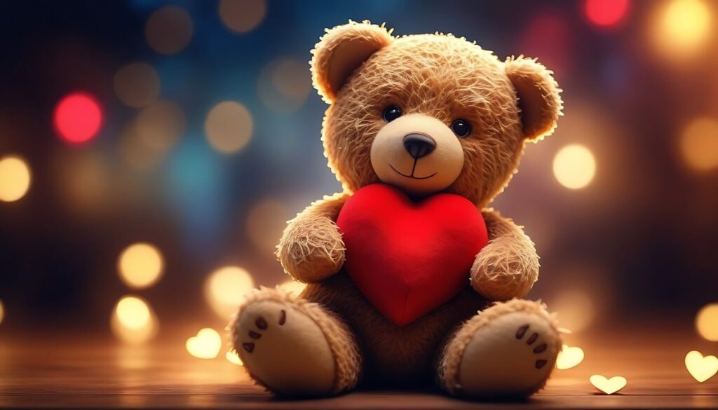 Valentines day teddy bear with heart shape